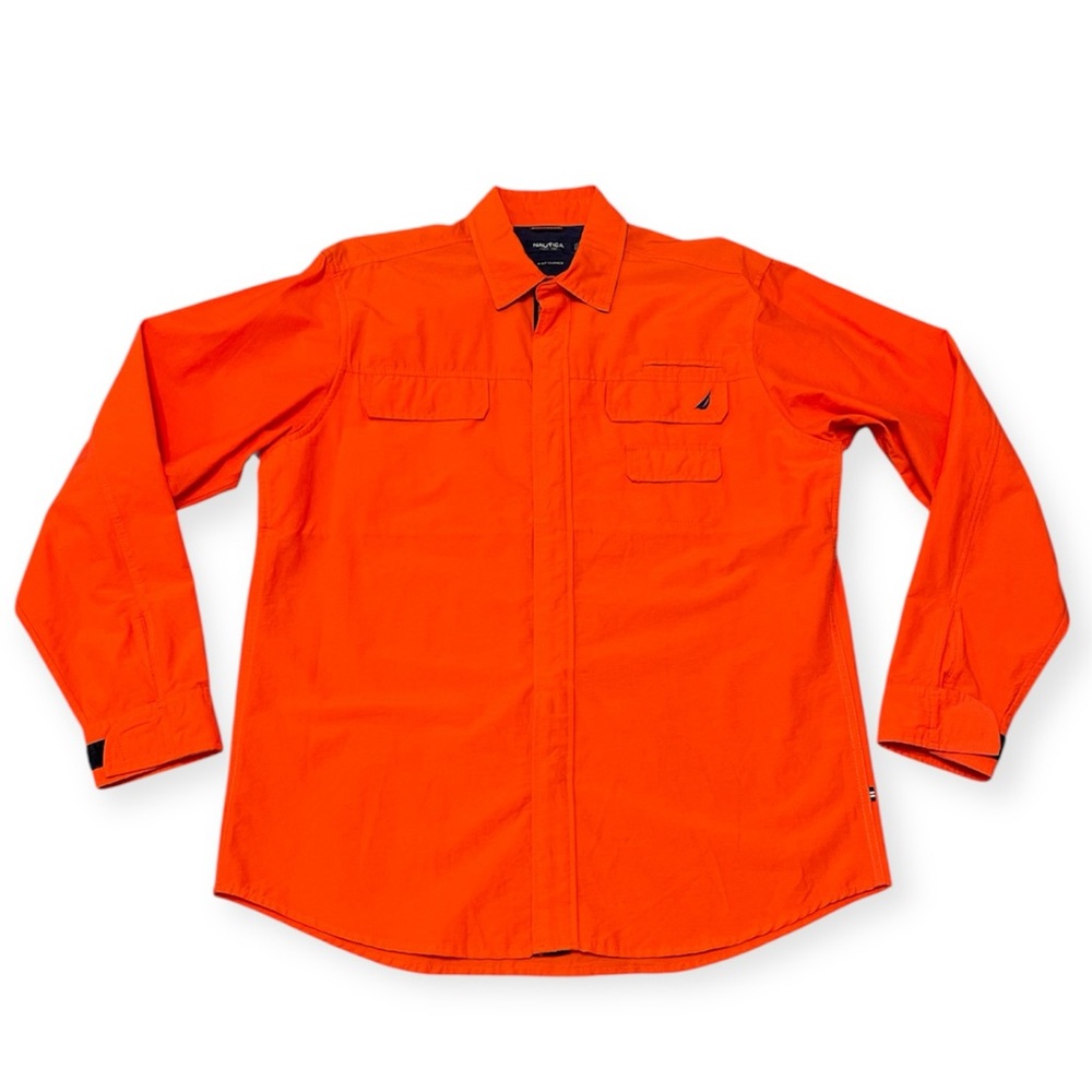 Men's Nautica Coastguard Wicked Weather Heavy Duty Cotton Nylon Snap Up Shirt L
